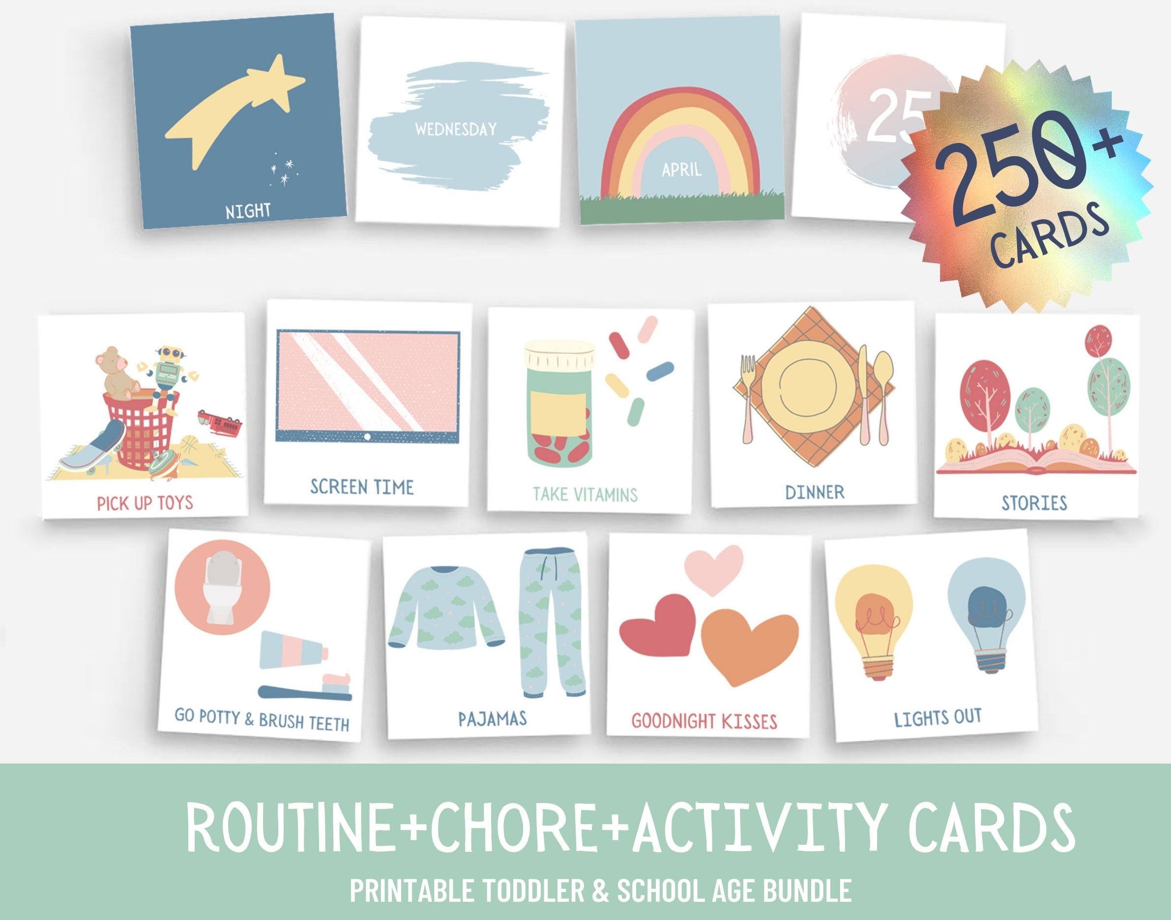 Routine Cards, Chore Chart, Perpetual Calendar, Kids Routine Chart, D…