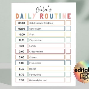 DAILY ROUTINE Chart Chore Chart for Kids EDITABLE Bedtime - Etsy