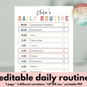 DAILY ROUTINE Chart, Chore Chart for Kids, EDITABLE, Bedtime Routine ...