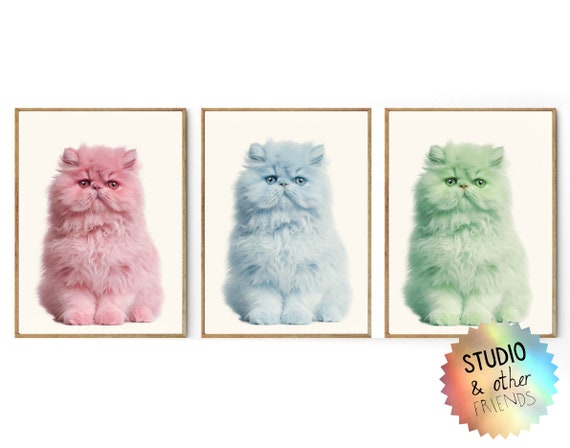 Persian Cat print, Set of 5 Kitten Poster, Cat Nursery Wall Art, Cute Kitten Poster, Funny Cats, Kids room decor animal DIGITAL DOWNLOAD