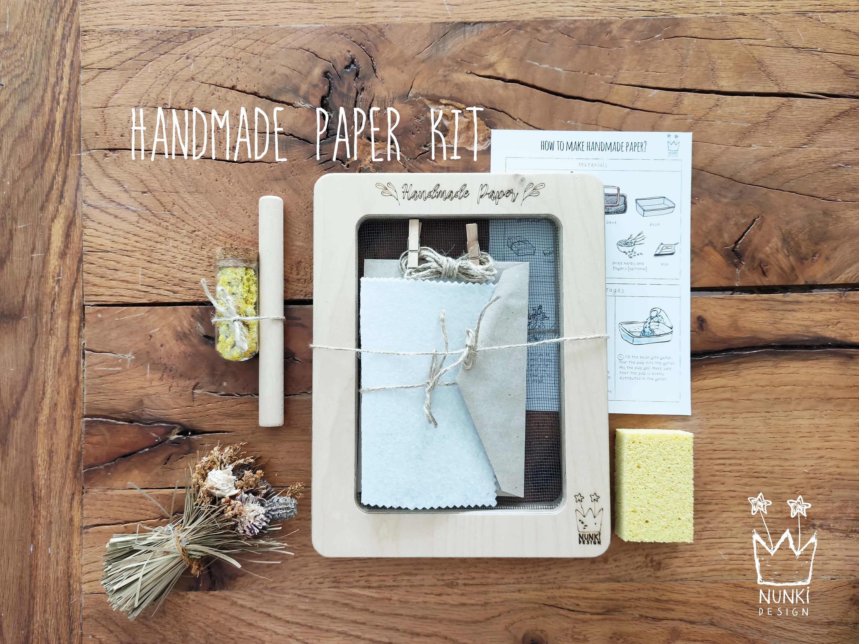 A paper making kit for making handmade paper bookmarks by recycling paper.  — Wooden Deckle Papermaking Kits And Supplie