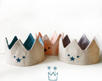 Nunki Embroidered Linen Crown |Fabric Crown for Kids | Kids Crown| Reversible Crown | Party Hat| Birthday Crow|Party costume |Birthday party