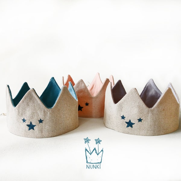 Nunki Embroidered Linen Crown |Fabric Crown for Kids | Kids Crown| Reversible Crown | Party Hat| Birthday Crow|Party costume |Birthday party