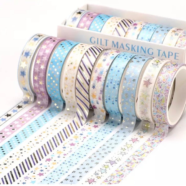 Conjunto de 10 cintas de Washi tape estampada con estrellas en tonos pasteles brillantes, cintas adhesivas de estrellas en tonos pastel