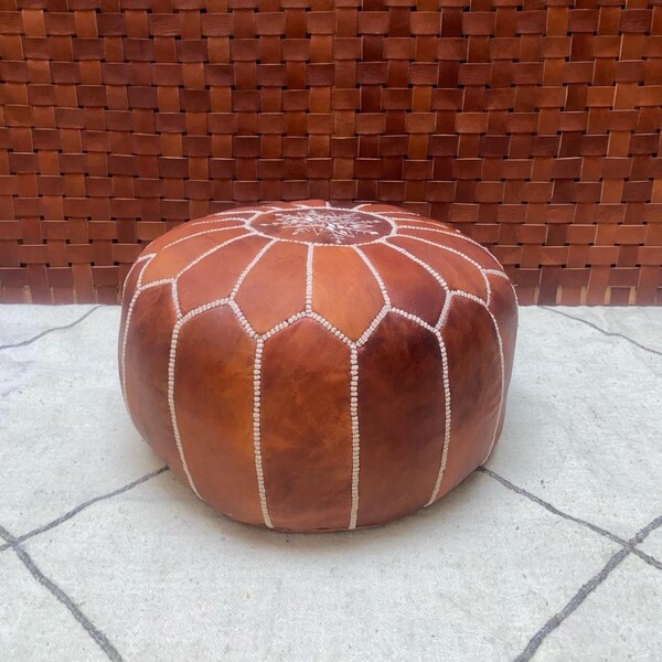 Moroccan leather pouf, Moroccan Ottoman pouf, moroccan pouffe , Moroccan vintage, leather pouf DARK BROWN