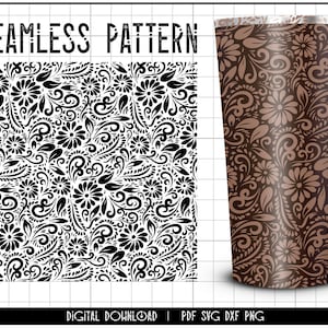 Tooled leather svg, floral svg laser, tumbler wrap sublimation, seamless floral pattern, floral wallpaper svg, western pattern png, svg, dxf