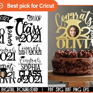25 diy Cake Topper SVG, Graduation SVG, Senior 2021, Class of 2021 SVG, Congrats grad svg, Graduate svg, graduation cake topper gepersonaliseerd
