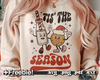 Retro Tis het seizoen Svg Png Kerst Vintage Svg Png, Peperkoek Png, Retro Kerst Png, Kerst shirt svg, Kerst woorden svg