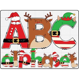 Christmas Doodle letters, Santa Sublimation Font, Xmas Doodle Alpha Bundle, Reindeer Elf Santa Clause Numbers & Alphabet Doodle Set PNG