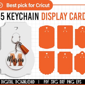 45 Keyring Display Card Svg Bundle, Keyring Display Card Template, Keychain Packaging, Key Ring Tag, keychain holder svg, Cut files cricut