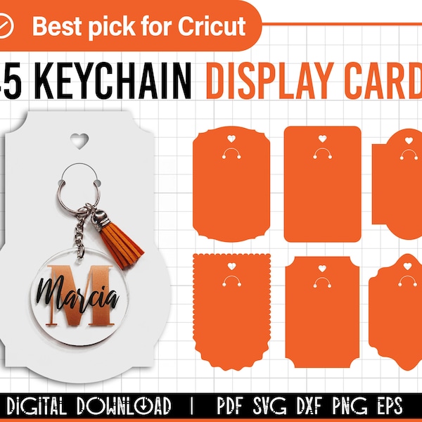 45 Keyring Display Card Svg Bundle, Keyring Display Card Template, Keychain Verpackung, Keyring Anhänger, Keychain Holder svg, Cut files cricut