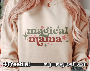Magical Mama Svg Png Cricut, Retro Christmas Png, camisa de Natal svg, palavras de Natal svg, design de Natal png, sublimação de Natal