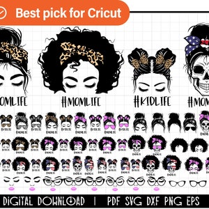 60 Messy bun svg Bundle, Momlife svg, mom life svg, kid life svg, black woman svg, mom and daughter svg, afro woman, mom leopard svg