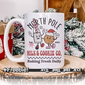 Retro North Pole Svg, Milk & Cookie Co Svg, Christmas Vintage Svg Png, Christmas Mug Svg Png, Hot Chocolate Png, Hot Cocoa Vibes Svg