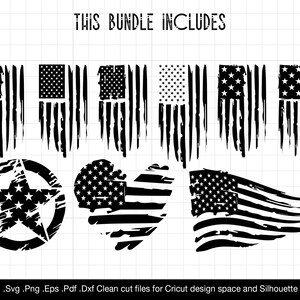 Pode incluir: Um download digital de 10 designs de bandeiras americanas desgastadas. Este pacote inclui uma estrela, um cora&ccedil;&atilde;o e v&aacute;rias formas de bandeiras. Os designs s&atilde;o perfeitos para projetos de artesanato, scrapbooking e muito mais.