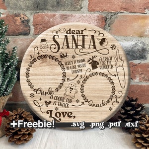 Santa tray svg, Dear Santa Tray Svg Png, Santa cookie tray svg, Christmas Tray Svg, Santa plate svg, cookies santa Laser file Round board