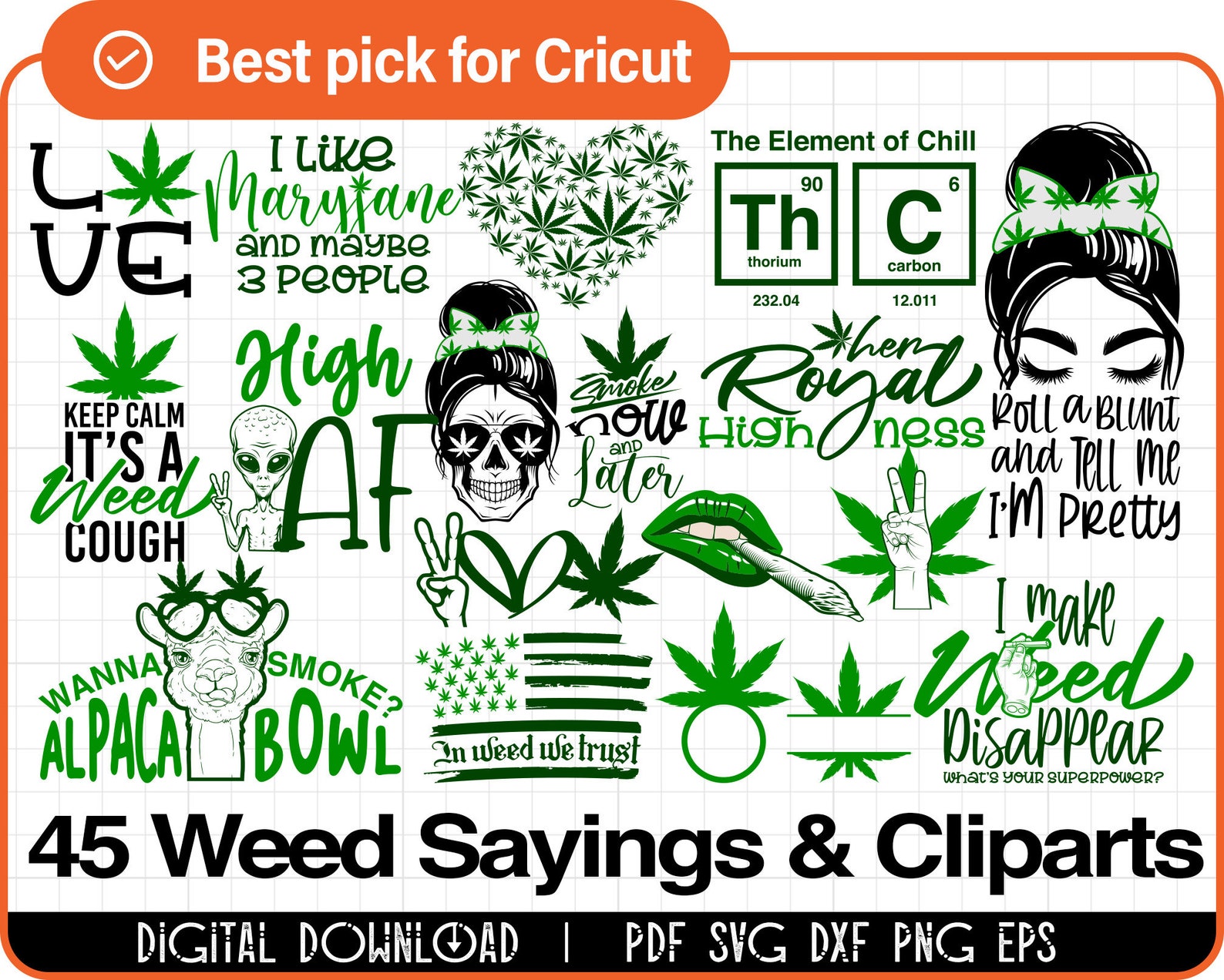 45 Weed Funny Sayings & Clip arts SVG Bundle for Stoners SVG Etsy