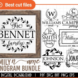 Family Name Monogram Svg ,family Name Sign Svg Bundle, Wedding ...