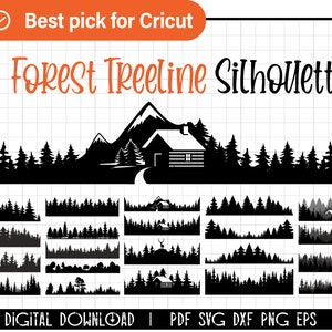 Forest SVG Bundle, Tree line svg, Trees SVG, pine tree svg, tumbler wrap sublimation, cricut, camping, Hiking, cabina, cervo, boschi, montagna