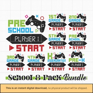 Back to School Gaming SVG Bundle, Schule png für Jungen, Erster Schultag, Controller svg, 1., 2., 3., 4., 5. Klasse, Vorschule, Vorschule