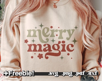 Merry Magic png sublimação, Natal retrô Png, camisa de Natal svg, palavras de Natal svg, design de Natal png, sublimação de Natal