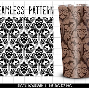 Damask seamless pattern svg, tumbler wrap sublimation, damask svg background, western pattern svg, digital paper, Tooled leather svg, png