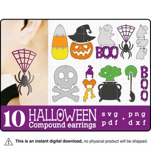 Halloween Earrings SVG Bundle, leather earring svg, earring template svg, leather earrings svg, laser cut earrings, glowforge, dxf- png-pdf