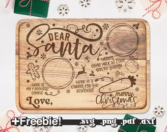 Caro Babbo Natale Svg Png, Vassoio di Natale Svg, Vassoio per Babbo Natale Svg, Biscotti per Babbo Natale, Tavola rettangolare del vassoio per biscotti di Babbo Natale File Laser Glowforge