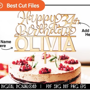 Topper de bolo de aniversário Svg, Topper de bolo personalizado, Topper de bolo personalizado com nome e idade, feliz aniversário svg, arquivo de corte para Cricut, Silhueta