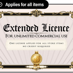 Unlimited Commercial Use License - Applies to ALL store items, Unlimited usage, one time Payment, NO credit, for your POD/Handmade products