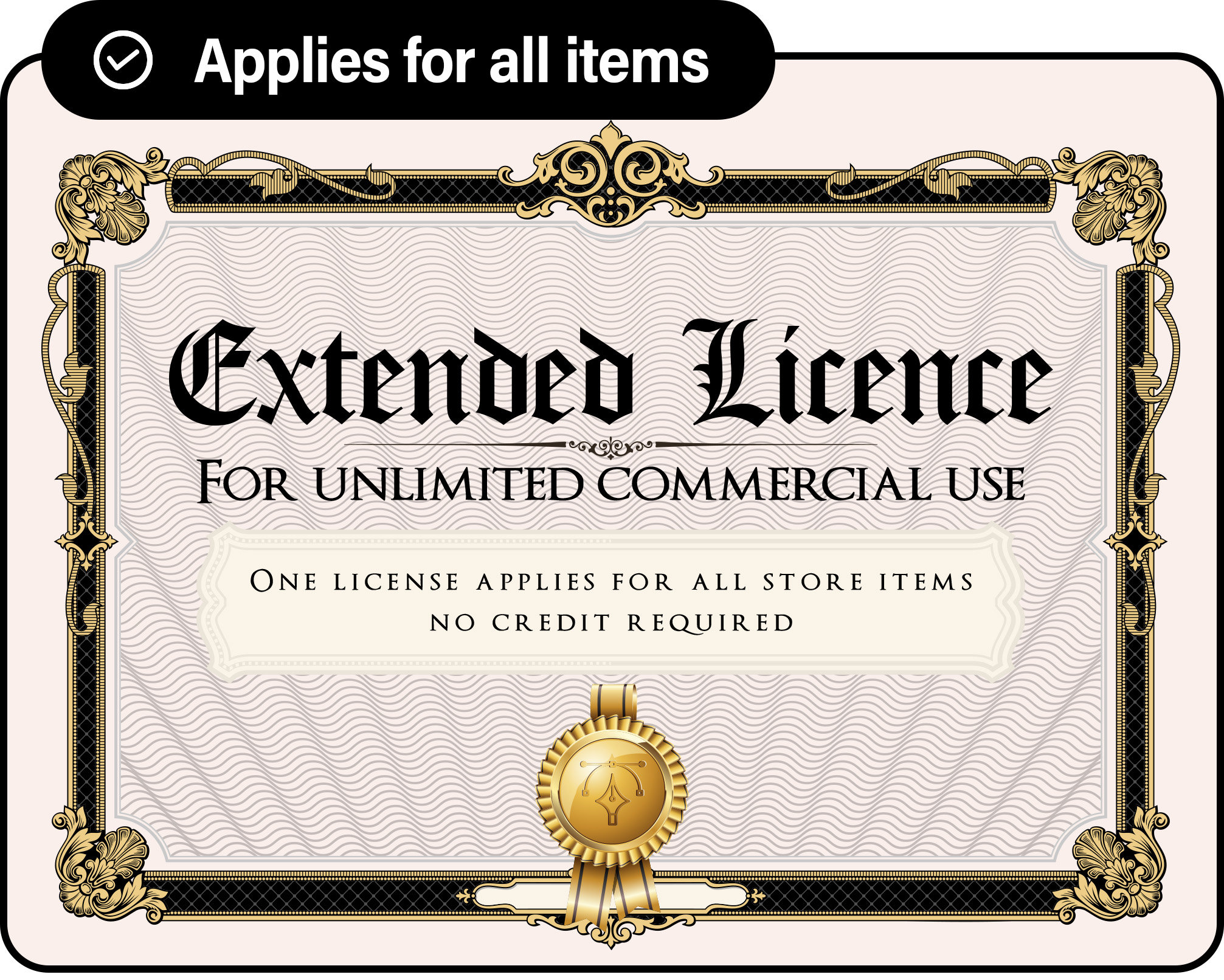 Extended license for commercial use unlimited usage for all purchased store design files Digital