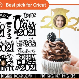 25 Graduation cake topper svg 2021 bundle, personalized cake topper svg, class of 2021 svg, graduation cap cake topper template svg, custom