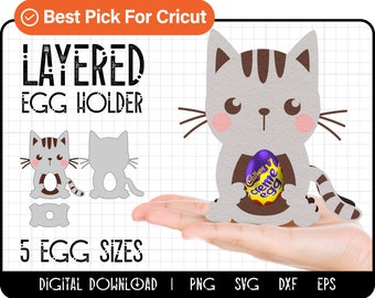 Cat easter egg holder svg file for cricut, easter egg svg, easter basket svg, happy easter svg, surprise egg template , Layered cut file dxf