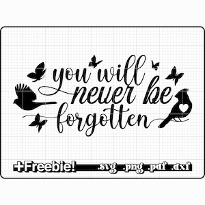 You Will Never Be Forgotten Svg, png,Cardinal, memorial svg, rest in peace svg, in memory of svg, rip svg, remembrance svg, angel wings svg
