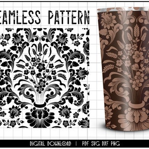 Seamless floral pattern svg, tooled leather svg, tumbler wrap sublimation, floral svg files, floral wallpaper svg, seamless digital paper