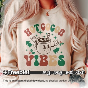 Retro Hot Cocoa Vibes Svg Png, Christmas Mug Svg Png, Retro Christmas Png, Christmas shirt svg, Christmas Sublimation, Christmas svg files