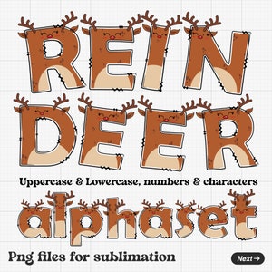 K&ouml;nnte beinhalten: Ein Satz brauner Rentier-Buchstaben mit einem niedlichen Comic-Gesicht. Die Buchstaben sind in Gro&szlig;- und Kleinschreibung und perfekt f&uuml;r Bastelprojekte oder die Dekoration f&uuml;r die Feiertage.