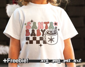 Retro Santa Baby Svg Png, Checkered Hot Chocolate Svg, Christmas Mom Svg, Santa Claus Png, Retro Christmas Png, Christmas shirt svg