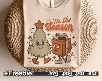 Retro Tis het seizoen Svg, Kerstmis Vintage Svg Png, Kerstboom Svg, Retro Kerst Png, Kerst shirt svg, Kerst svg-bestanden
