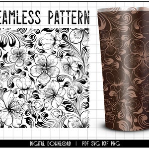 Tooled leather svg, seamless tumbler png, seamless pattern svg, western pattern background, floral svg laser, pattern svg designs, dxf, pdf