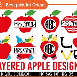 Apple Svg Bundle, Teacher SVG, Apple Split Monogram Svg, Pencils svg, crayons svg, Teacher monogram svg, School Svg, Apple svg for teacher