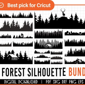 Forest SVG Bundle, Tree Silhouette, pine trees, Layered cut files, tumbler wrap sublimation, cricut, camping, hunting, deer, woods, tumbler