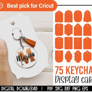 75 Keyring Display Card Svg Bundle, Keyring Display Card Template, Keychain Packaging, Key Ring Tag, keychain holder svg, Cut files cricut