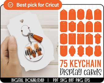 75 Keyring Display Card Svg Bundle, Keyring Display Card Template, Keychain Packaging, Key Ring Tag, keychain holder svg, Cut files cricut