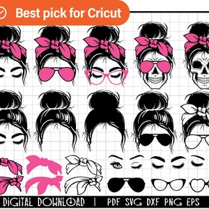 Messy Bun Bundle svg, Momlife svg, Mom Life svg, mom skull svg, Mom life Kid Life Png, mom and daughter svg, glasses svg,Cricut & Silhouette