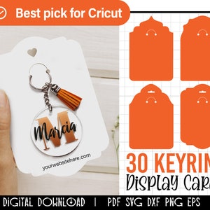 30 Keyring Display Card Svg Bundle, Keyring Display Card Template, Keychain Packaging, Key Ring Tag, keychain holder svg, Cut files cricut