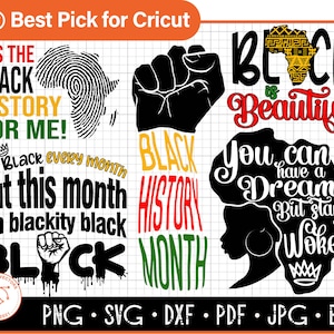 Black History Month SVG Bundel, BHM Svg bundel, Afro-Amerikaanse Spreuken png, Cricut Sublimation bestand, zwarte geschiedenis maand shirt voor kinderen