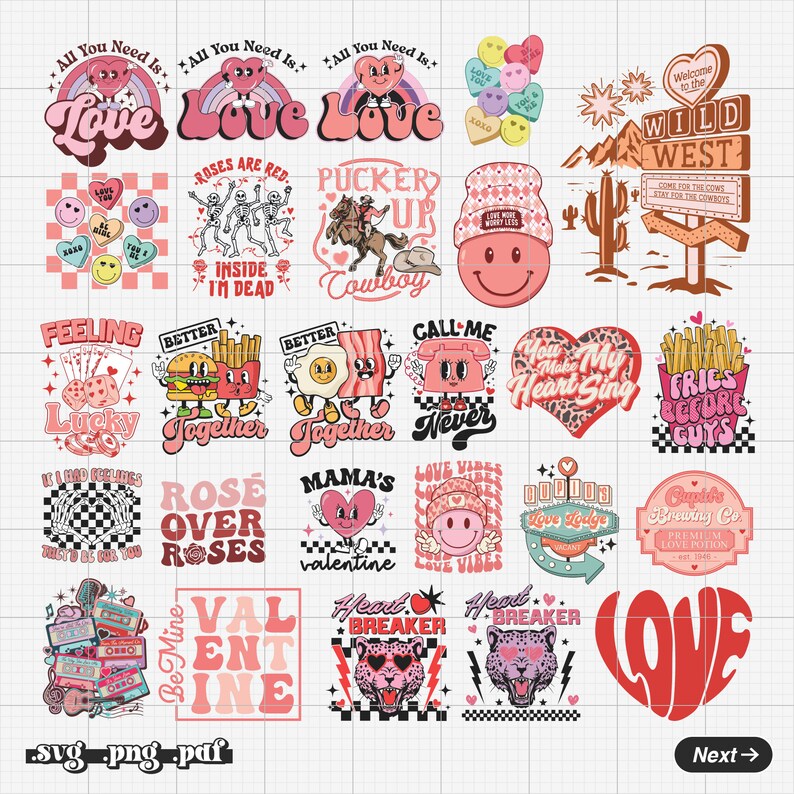 Retro Valentines SVG Bundle, Valentine Sublimation Designs, Groovy ...