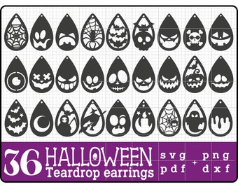 36 Halloween oorbellen SVG bundel, Tear drop, oorbellen SVG, lederen oorbel SVG, oorbel sjabloon, laser oorbel bestand, cricut bestanden, PNG, DXF