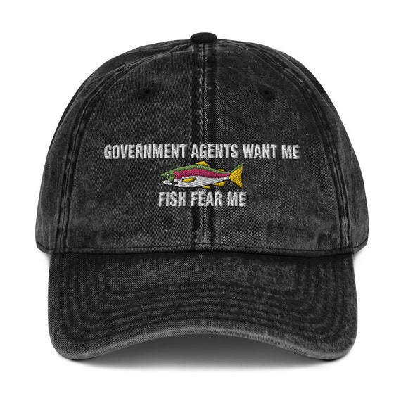 Government Agents Want Me Fish Fear Me Embroidered Vintage Cotton
